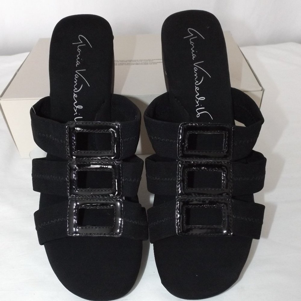 Gloria Vanderbilt New Slip on Sandals, Black, Wedge Heel,  "Your Up"  Size 9.5